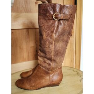 Steve Madden US 7 Brown Leather Tall Riding Boots Preppy Boho Adjustable Calf